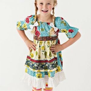Matilda Jane Paint by Numbers floral hot air balloon peasant apron dress size 6